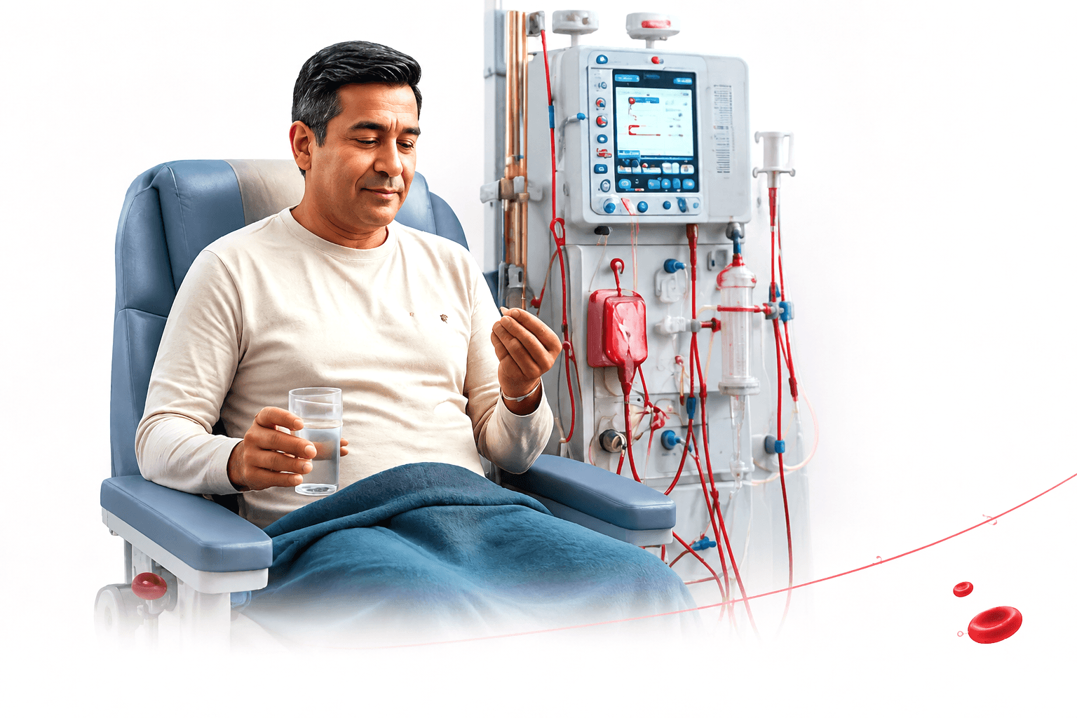 Patient receiving dialysis while taking an OXEMIA tablet