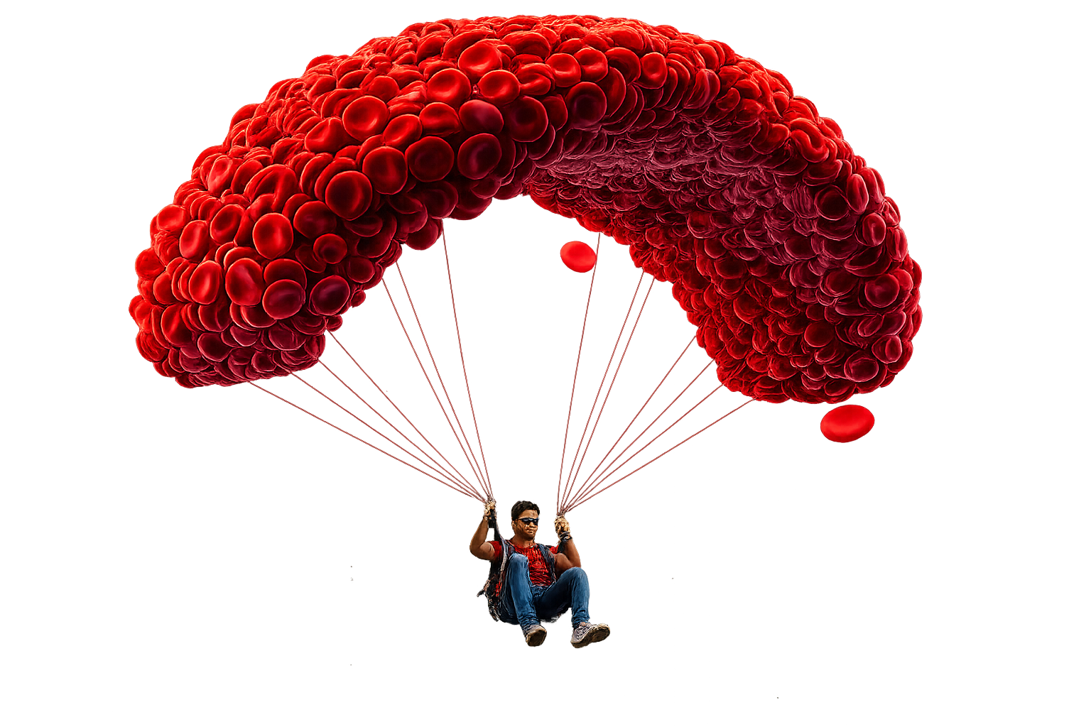 A healthy man with a blood-cell parachute